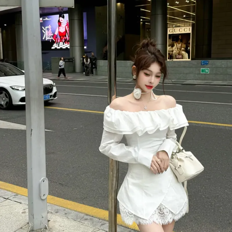 AFGGD Long Sleeved Dress Women's White-3
