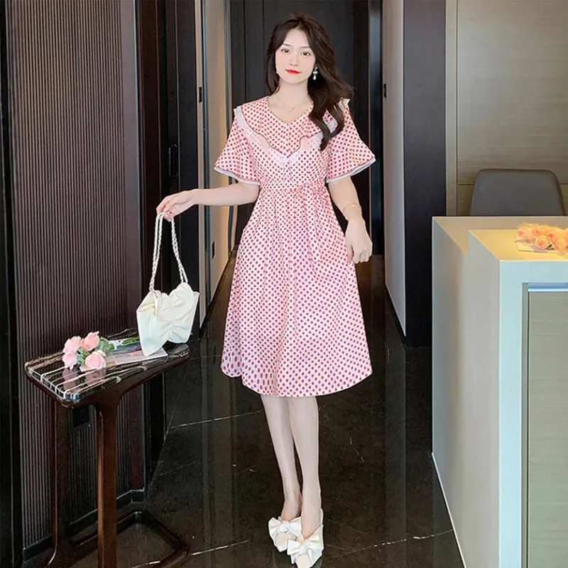 AFGGD Short Sleeved Dress Women's Pink-2