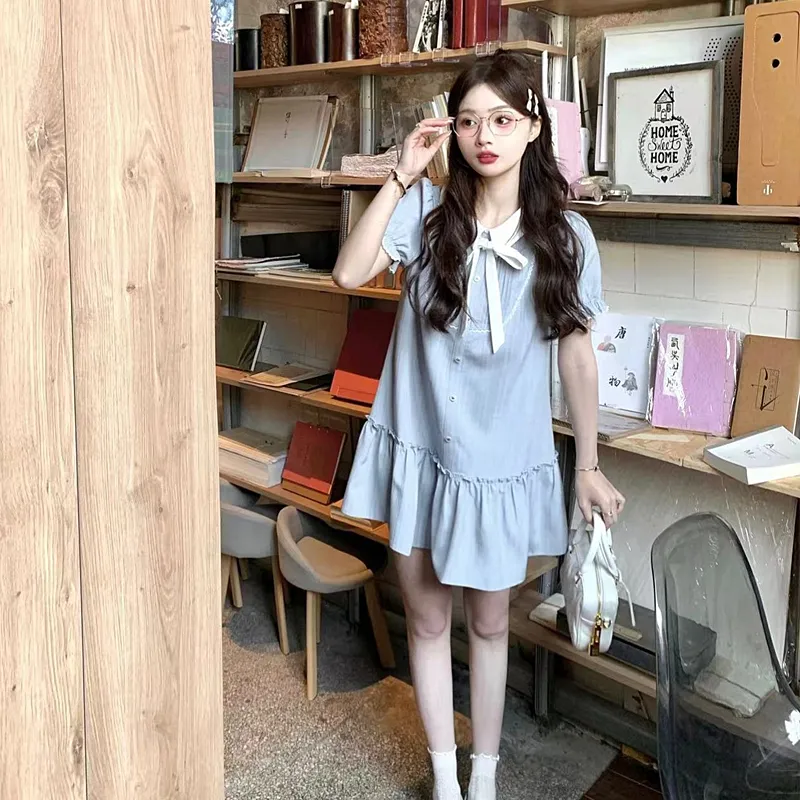 AFGGD Short Sleeved Dresses Women's Blue-5