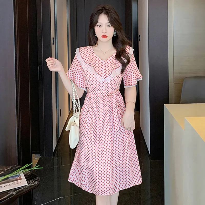 AFGGD Short Sleeved Dress Women's Pink-5