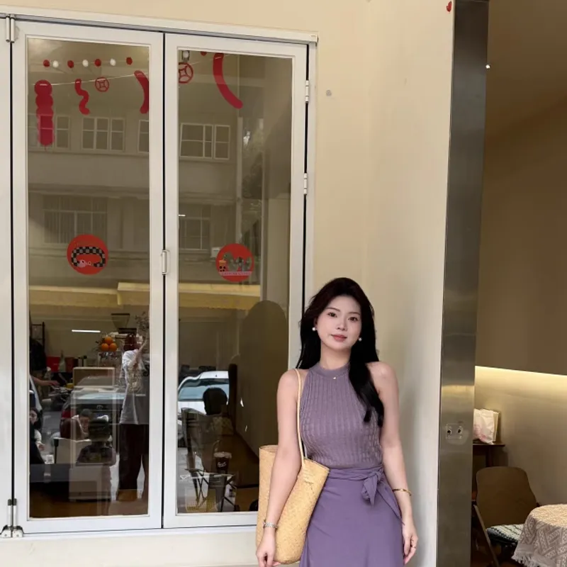 AFGGD Sleeveless Dresses Women's Purple Blue Clothing Sets-4