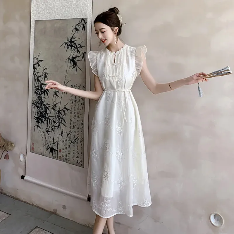 AFGGD Short Sleeved Dress Women's White-5