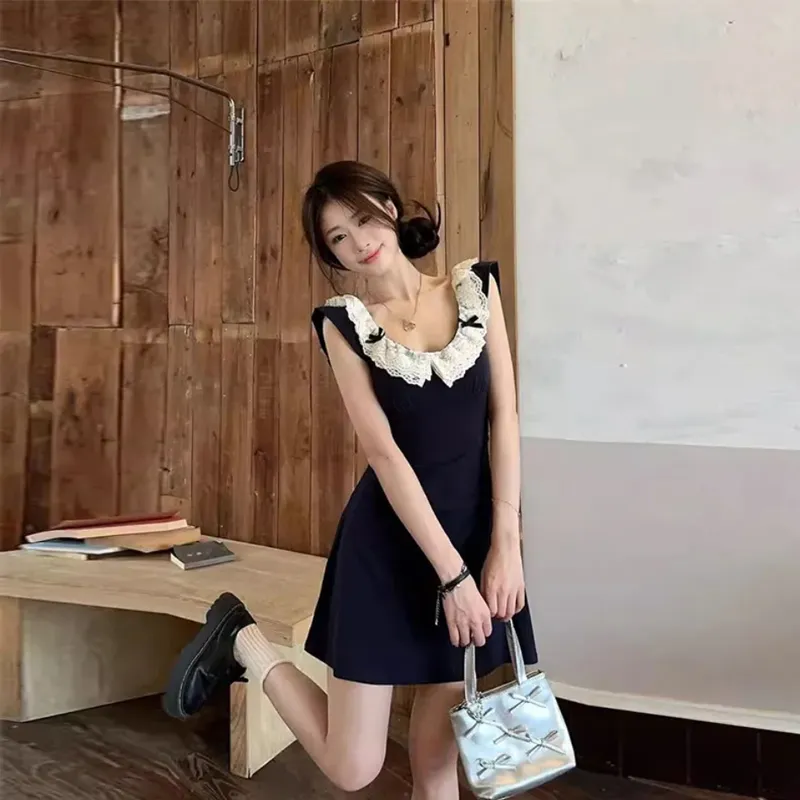 AFGGD Short Sleeved Dress Women's Navy Blue-2