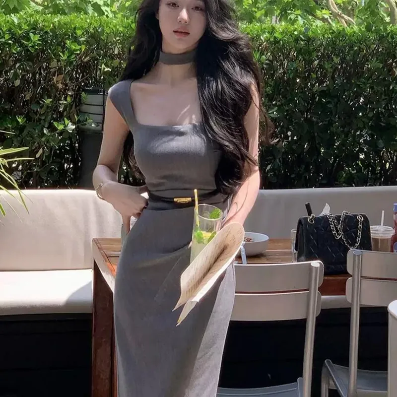 AFGGD Sleeveless Dresses Women's Gray-2