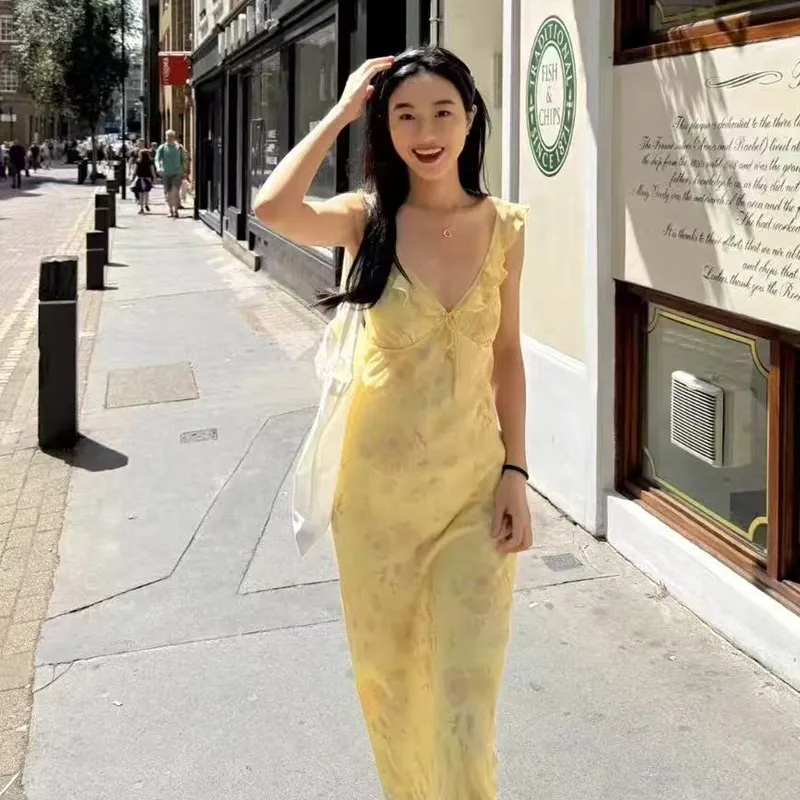 AFGGD Slip Dresses Women's Yellow-3