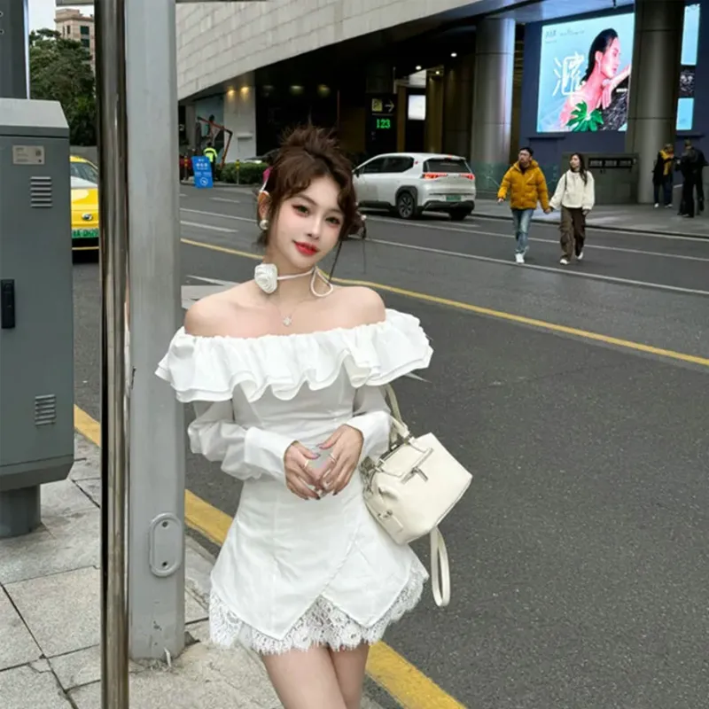 AFGGD Long Sleeved Dress Women's White-2