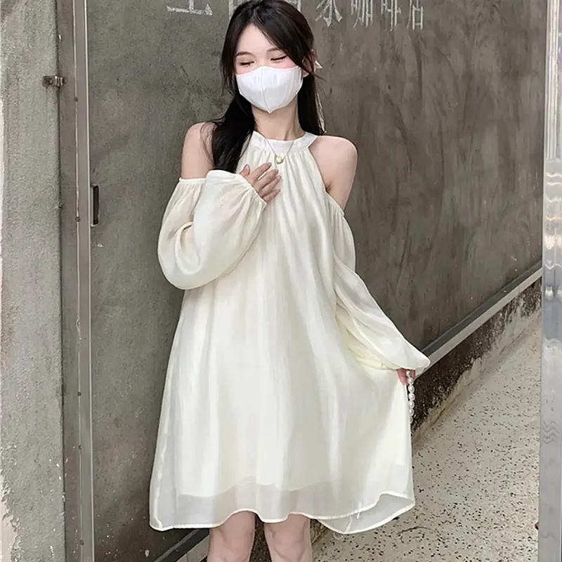 AFGGD Long-Sleeved Dresses Women's White-4