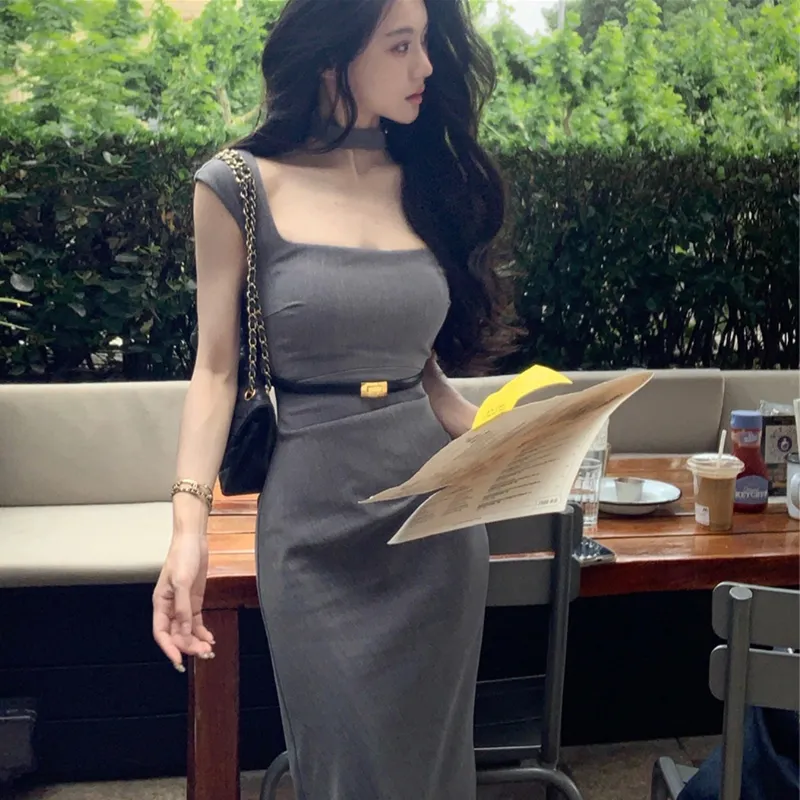 AFGGD Sleeveless Dresses Women's Gray-1