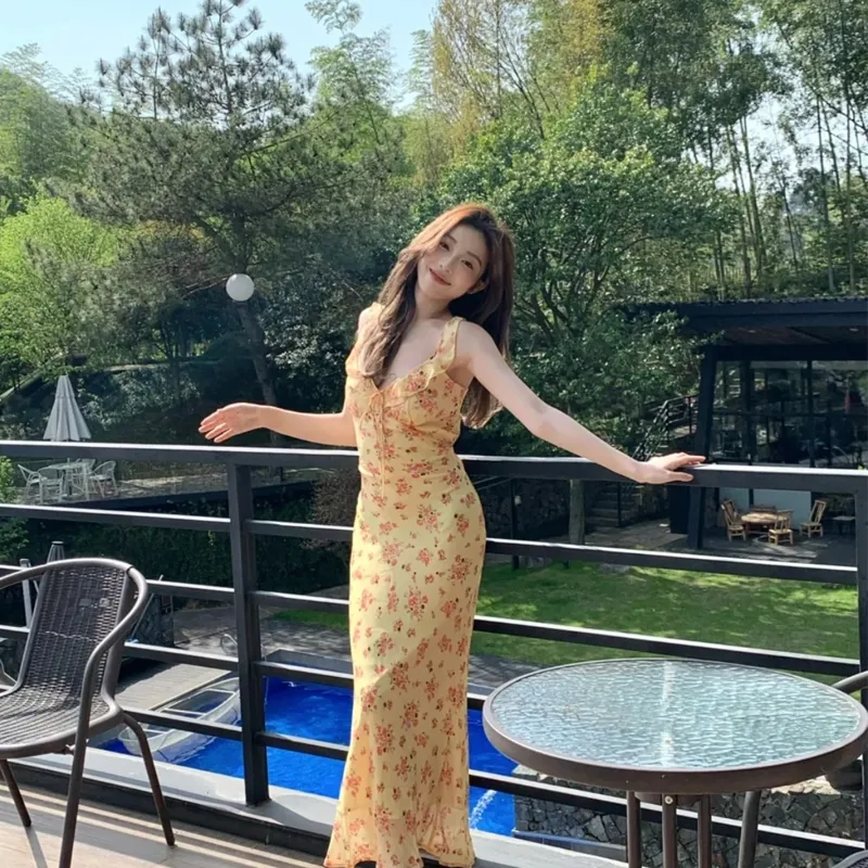 AFGGD Slip Dress Women's Yellow Floral-2
