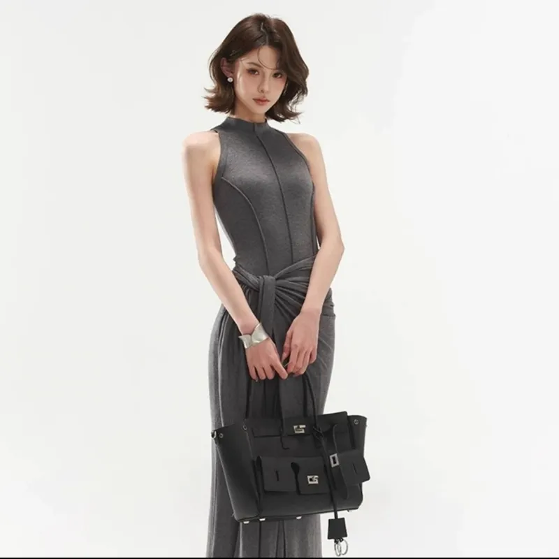 AFGGD Sleeveless Dress Women's Gray-2