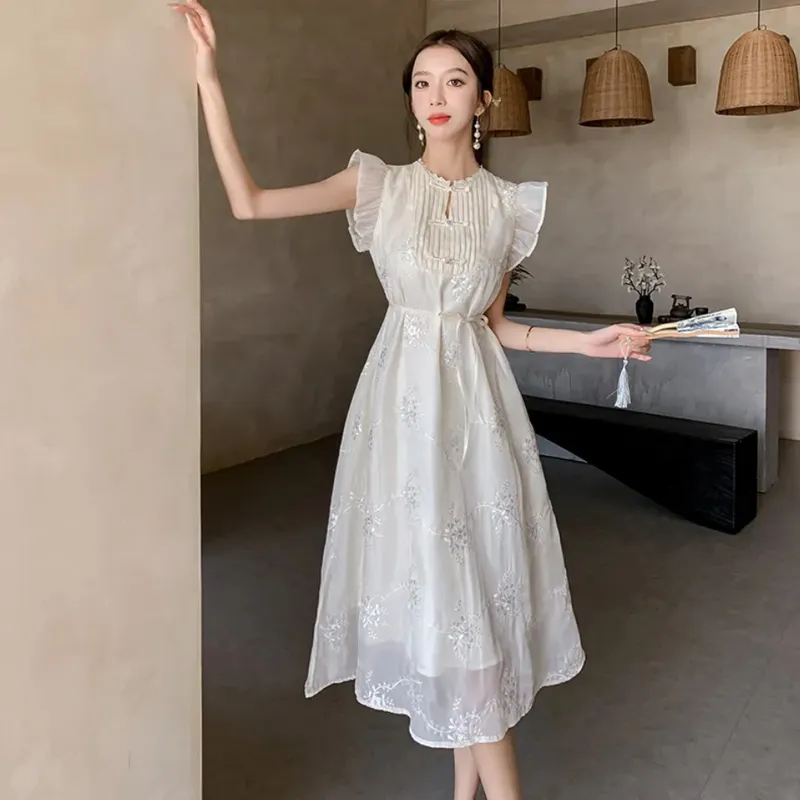 AFGGD Short Sleeved Dress Women's White-3