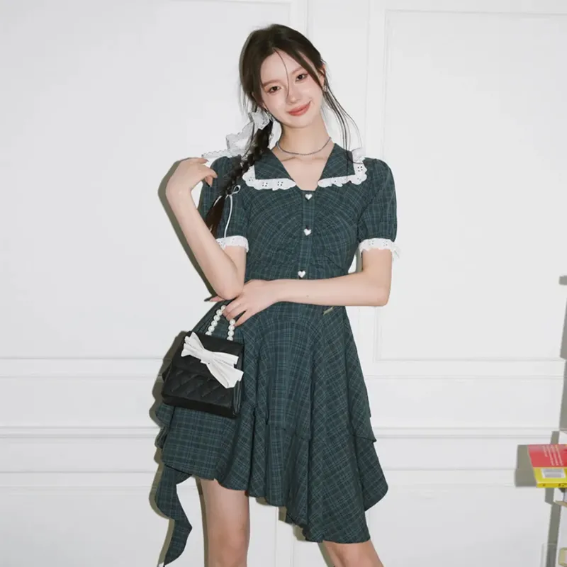 AFGGD Short Sleeved Dress Women's Green-2