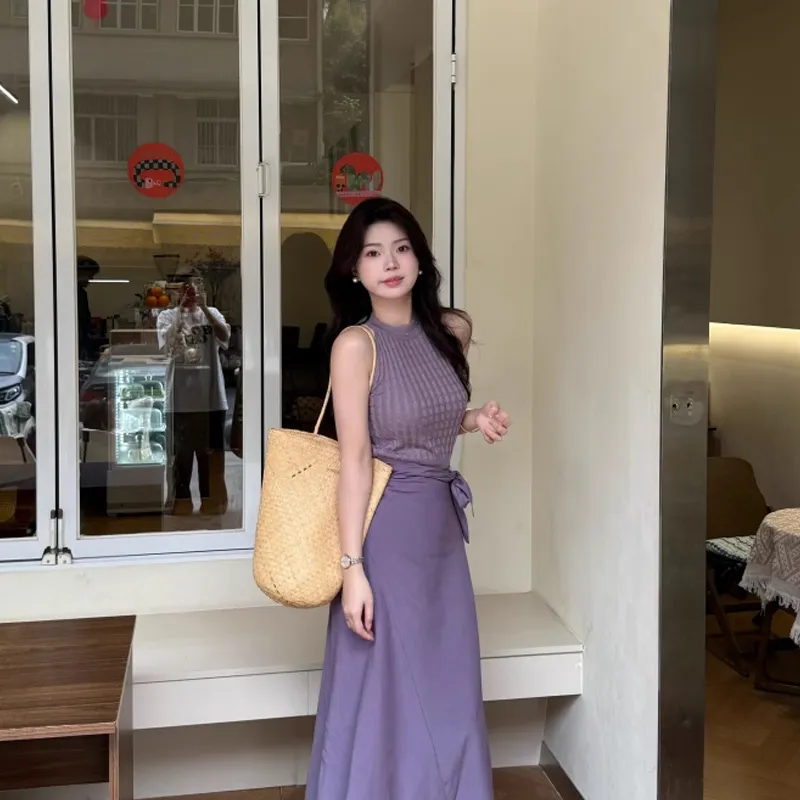 AFGGD Sleeveless Dresses Women's Purple Blue Clothing Sets-2