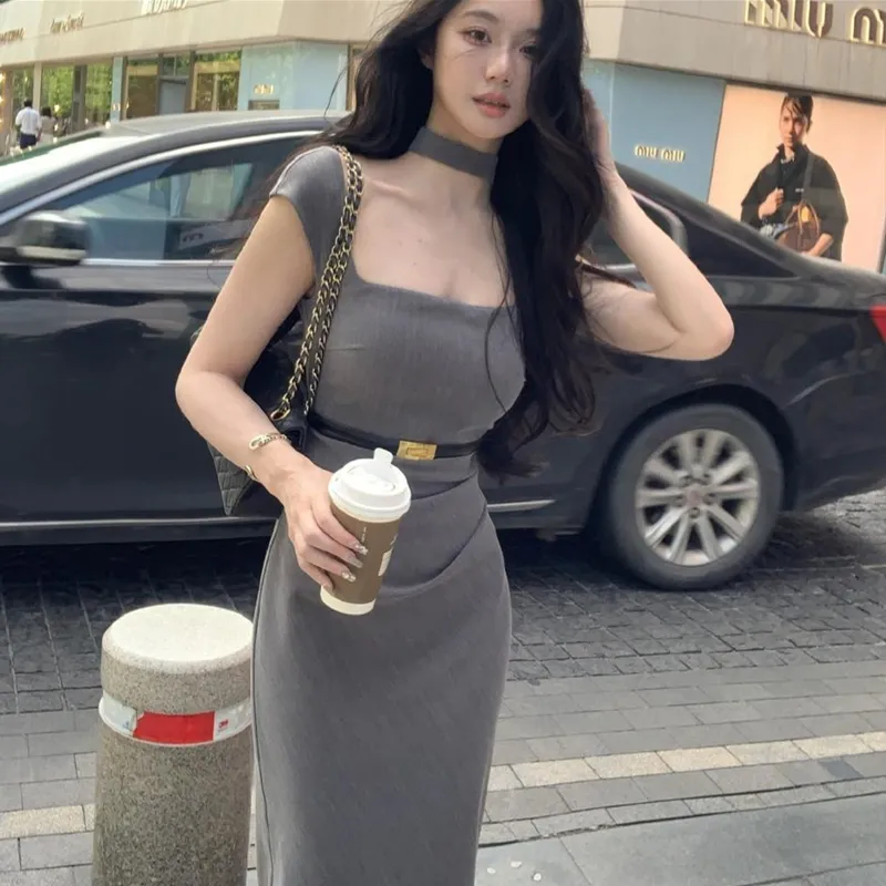 AFGGD Sleeveless Dresses Women's Gray-3