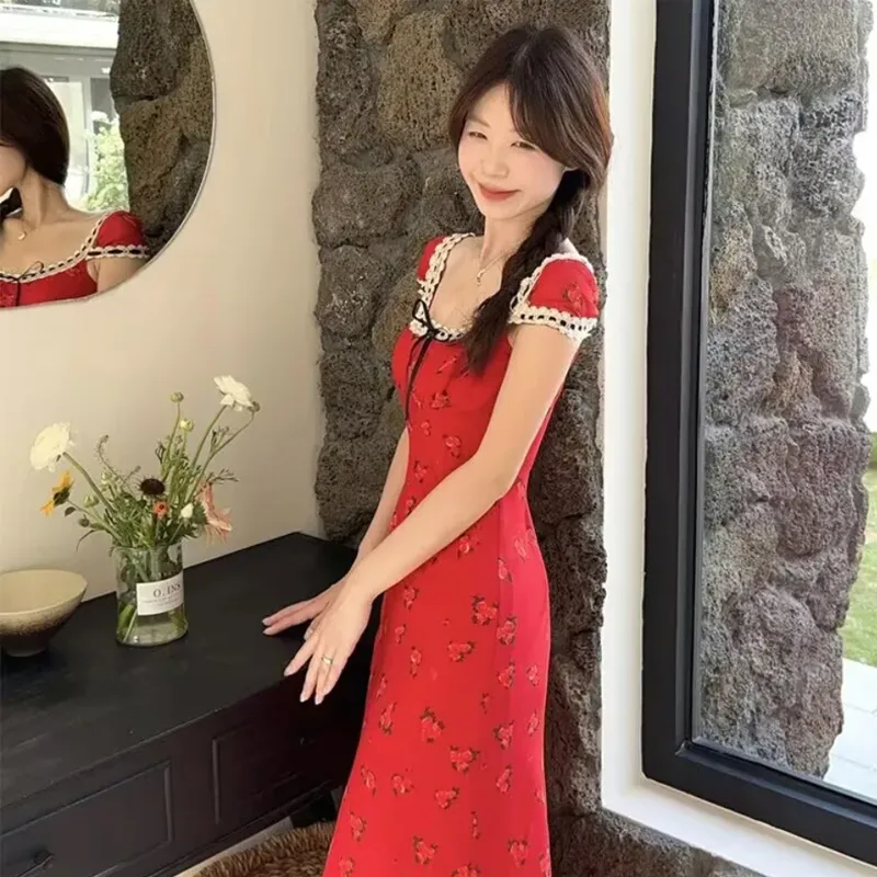AFGGD Short Sleeved Dress Women's Red-2