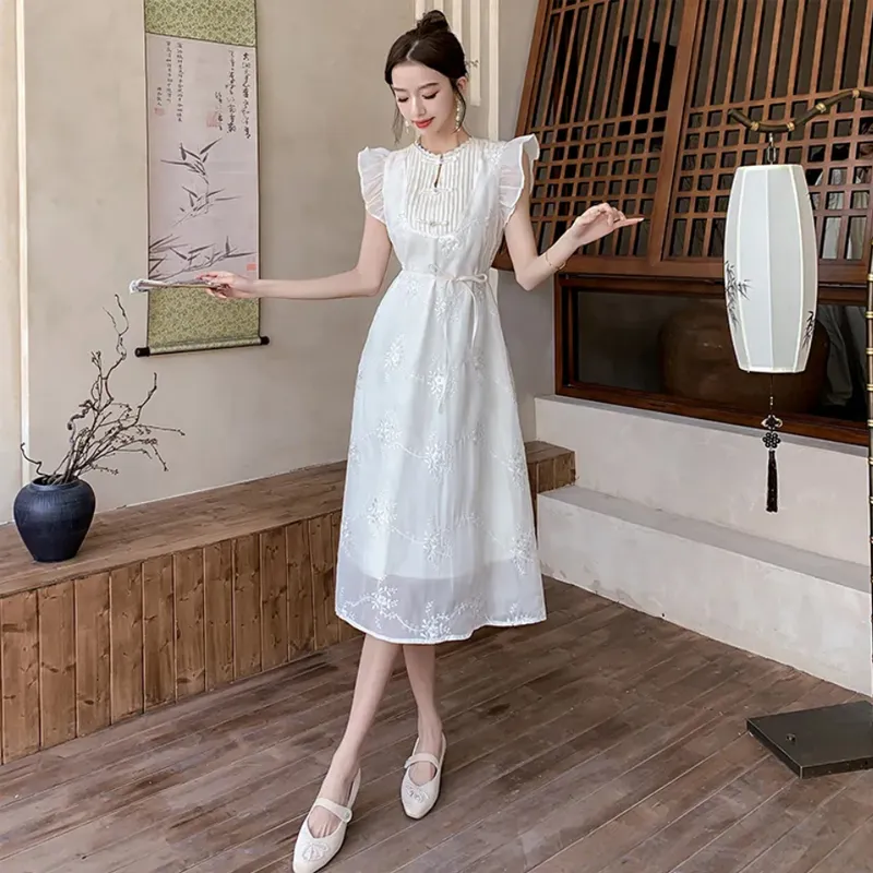 AFGGD Short Sleeved Dress Women's White-2