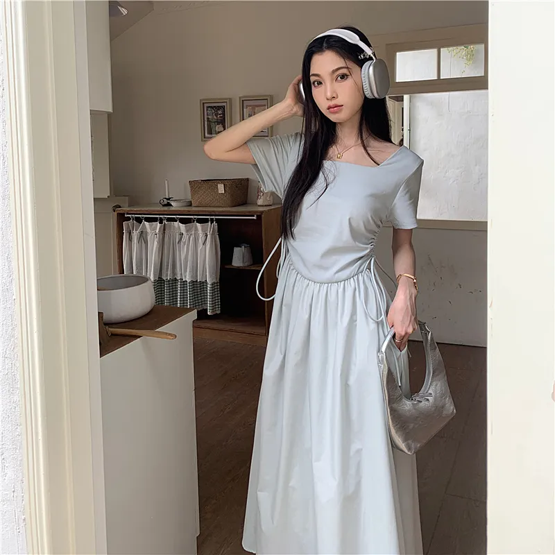AFGGD Short Sleeved Dresses Women's Blue-5