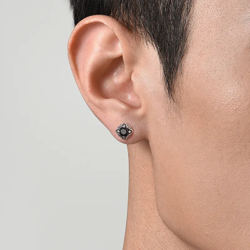 IDEAGEMER 925 Sterling Silver Stud Earrings Men's Black-2