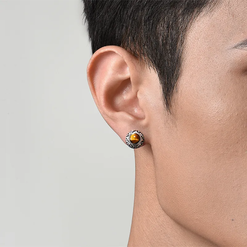 IDEAGEMER S925 Silver Stud Earrings Men's-1