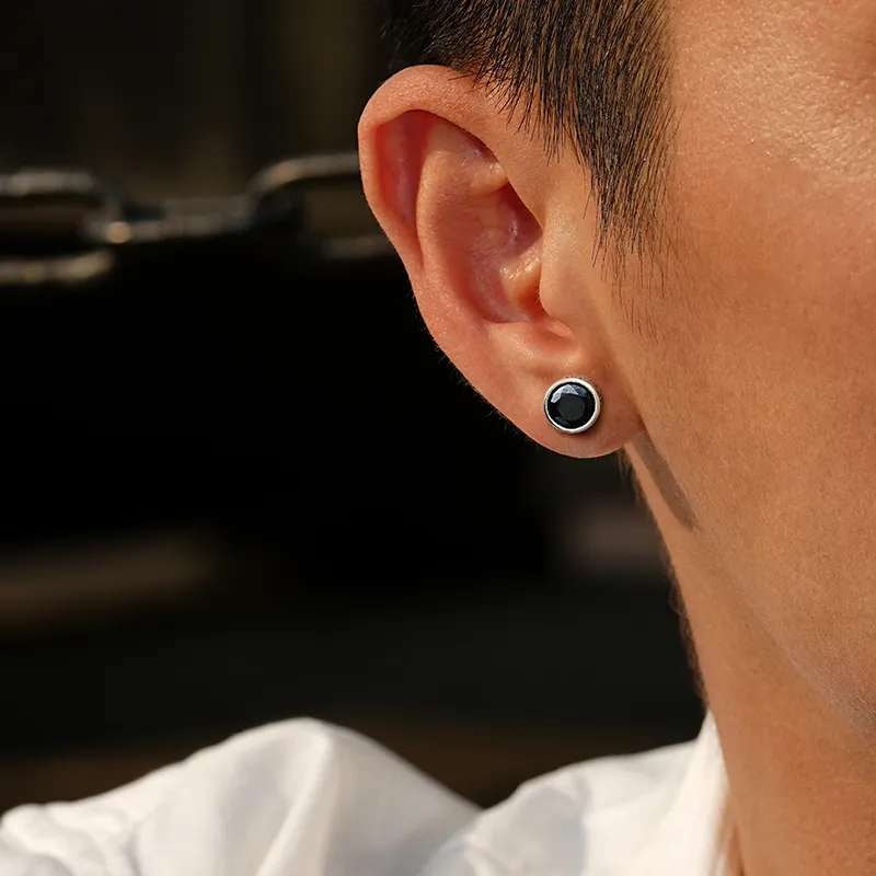 IDEAGEMER 925 Sterling Silver Stud Earrings Men's-3