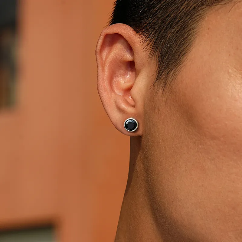 IDEAGEMER 925 Sterling Silver Stud Earrings Men's-1