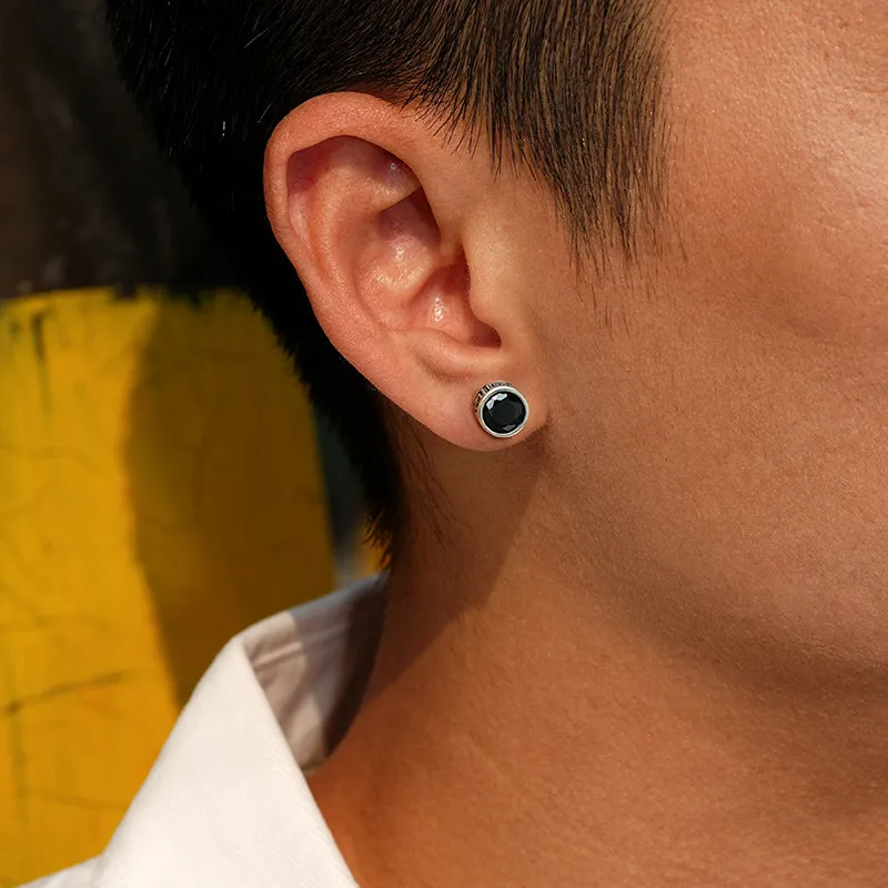 IDEAGEMER 925 Sterling Silver Stud Earrings Men's-2