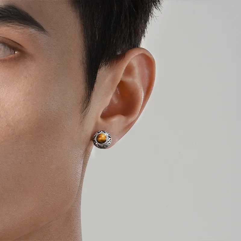 IDEAGEMER S925 Silver Stud Earrings Men's-2