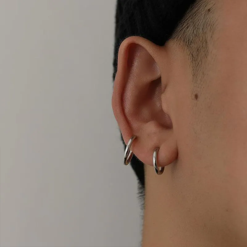 IDEAGEMER S925 Silver Earrings Men's-10