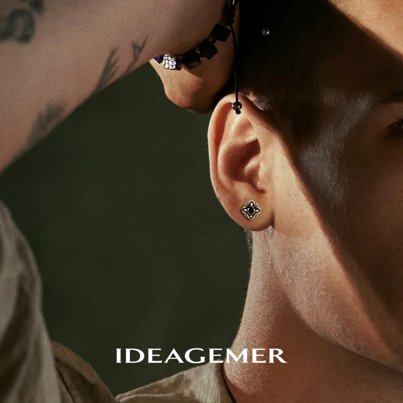 IDEAGEMER 925 Sterling Silver Stud Earrings Men's Black-1