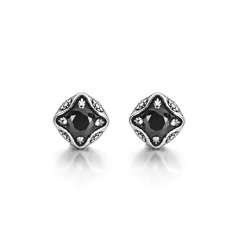 IDEAGEMER 925 Sterling Silver Stud Earrings Men's Black-4