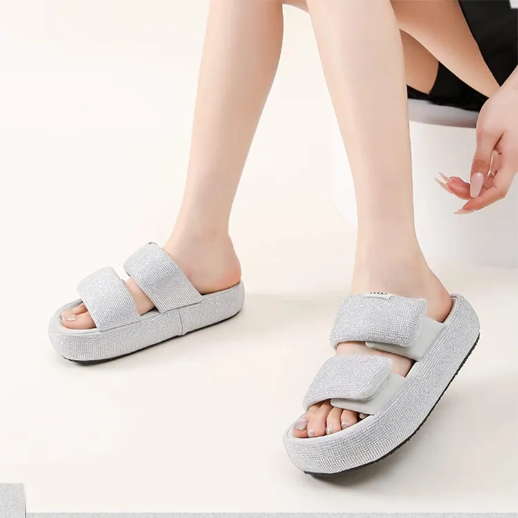 WOOS BOBO Rubber Sole Rhinestone Shock Absorbers Slide Slippers Women's-10