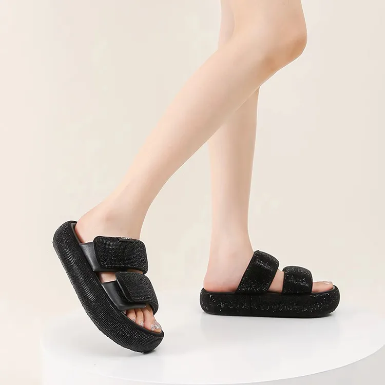 WOOS BOBO Rubber Sole Rhinestone Shock Absorbers Slide Slippers Women's-3