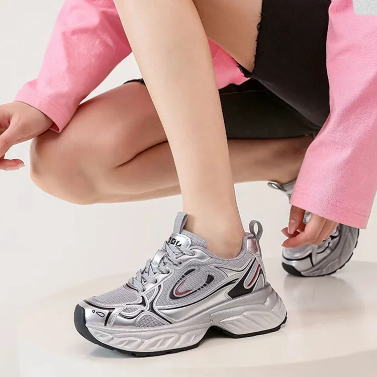 WOOS BOBO Cushioning Lightweight Height Increasing Low Top Chunky Sneakers Women's-5