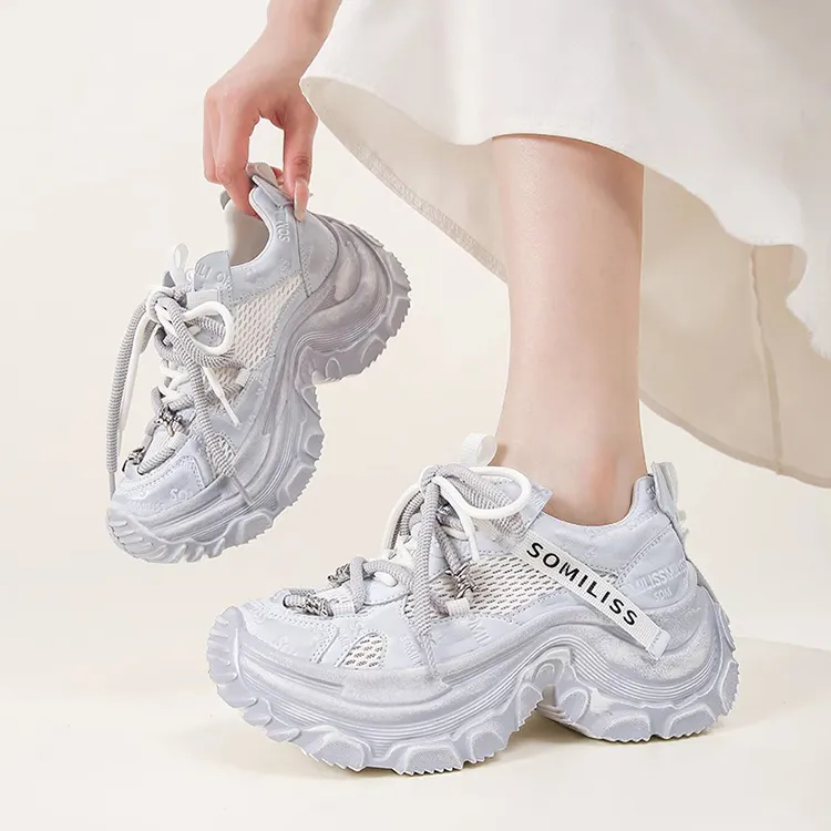 WOOS BOBO Breathable Lightweight Height Increasing Low Top Chunky Sneakers Women's-9