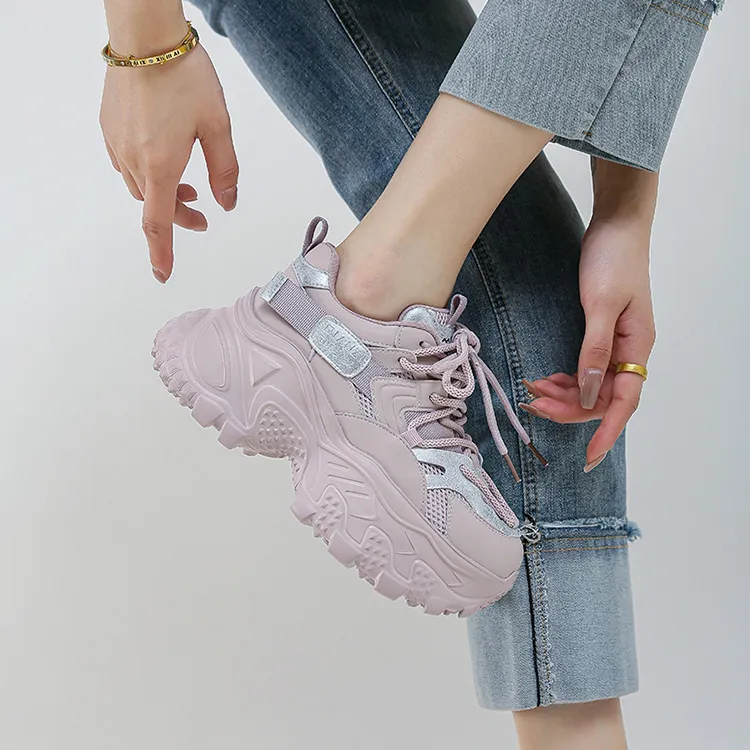 WOOS BOBO Cushioning, Breathable, Lightweight, Height Increasing Low Top Chunky Sneakers Women's-7