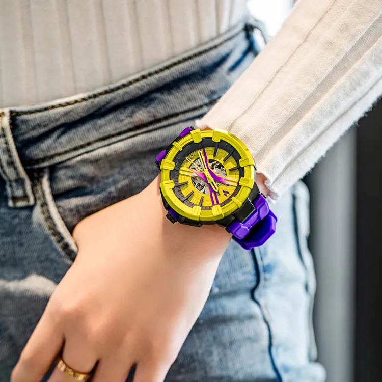 YOUNG STERNA Automatic Mechanical Movement Silicone Strap Watch Unisex Black Dial-5
