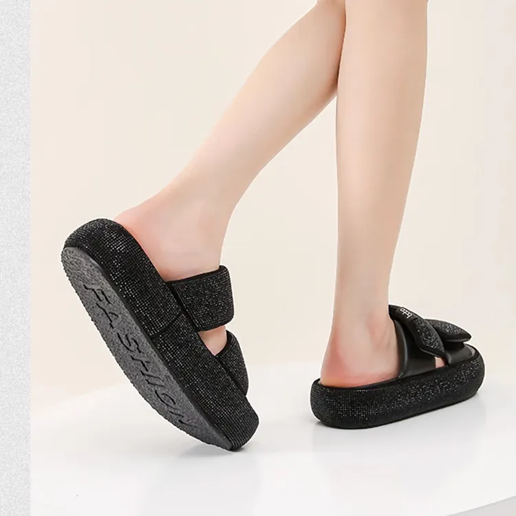 WOOS BOBO Rubber Sole Rhinestone Shock Absorbers Slide Slippers Women's-4