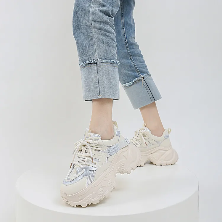 WOOS BOBO Cushioning, Breathable, Lightweight, Height Increasing Low Top Chunky Sneakers Women's-3