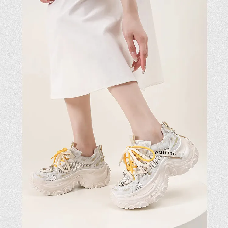 WOOS BOBO Breathable Lightweight Height Increasing Low Top Chunky Sneakers Women's-3