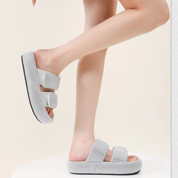 WOOS BOBO Rubber Sole Rhinestone Shock Absorbers Slide Slippers Women's-9