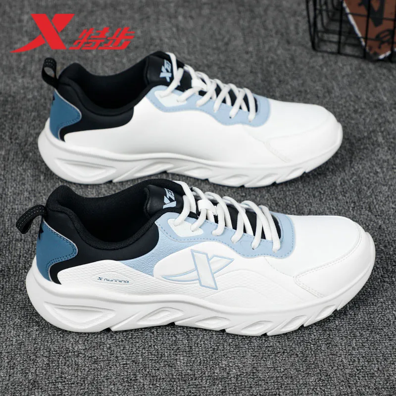 XTEP Slip-Resistant Water-Resistant Low-Top Running Shoes Men's White Black Blue-8