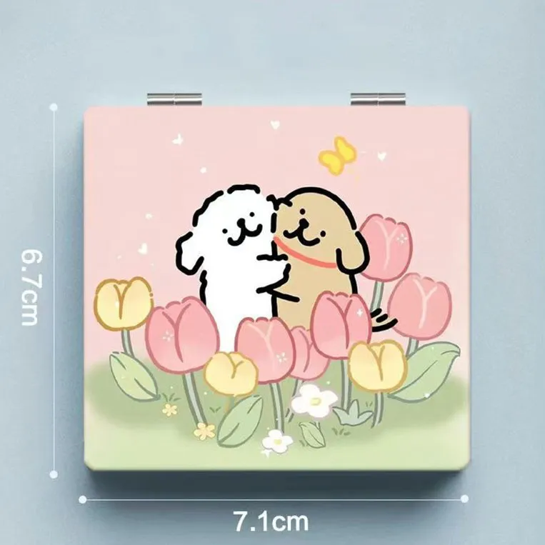 LIANXIANGKE Puppy Mini Portable Double Sided Foldable Mirror For Students, Travel, And Makeup Use-3