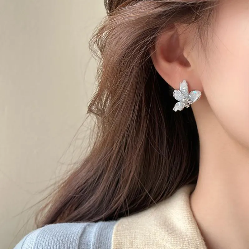 HOLLY RYAN Crystal Refreshing Lively Romantic Fringe Butterfly Hoop Earrings Women's-3