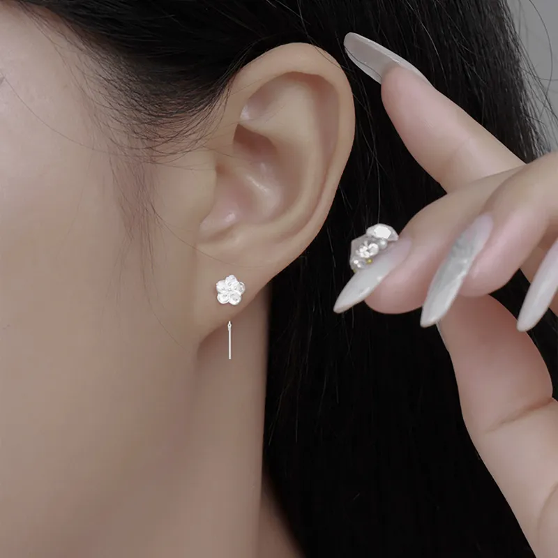 HOLLY RYAN S999 Fine Silver Mori Style Sweet Style Spring Flowers Drop Earrings Women's Fashion Minimalist Style-1