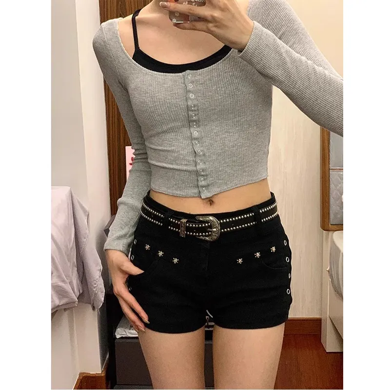 RENBEN Denim Shorts Women's Black-3