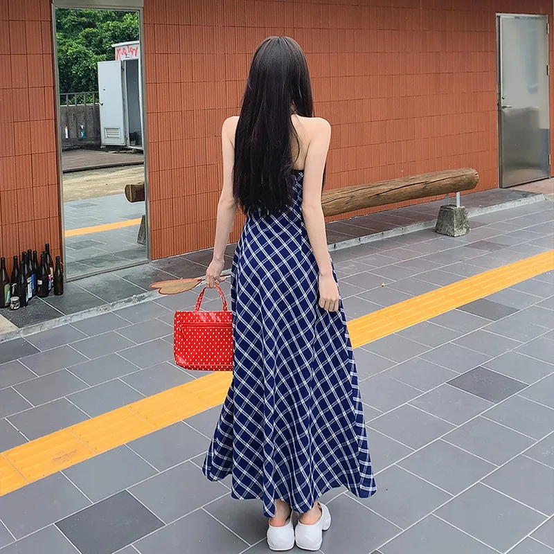 RENBEN Slip Dresses Women's Blue-1