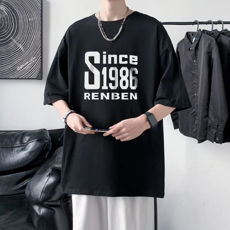 RENBEN Drop Shoulder Sleeve T Shirt Men's-5