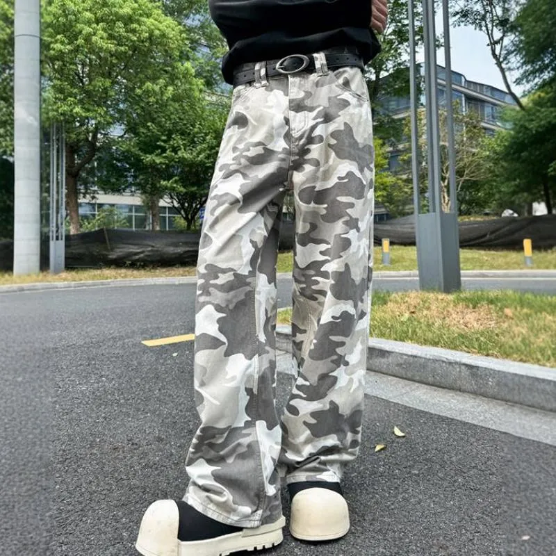 PAINT STAIN Jeans Unisex Gray Camouflage-4