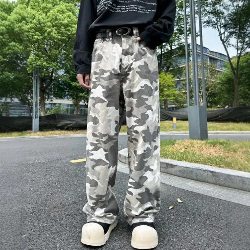 PAINT STAIN Jeans Unisex Gray Camouflage-5