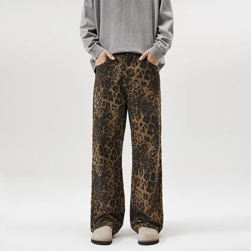 RENBEN Jeans Unisex Leopard Print-1